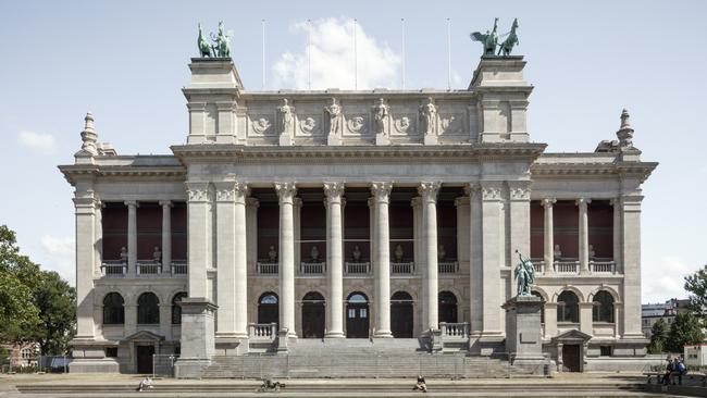 The gilded facade of Antwerp Museum.