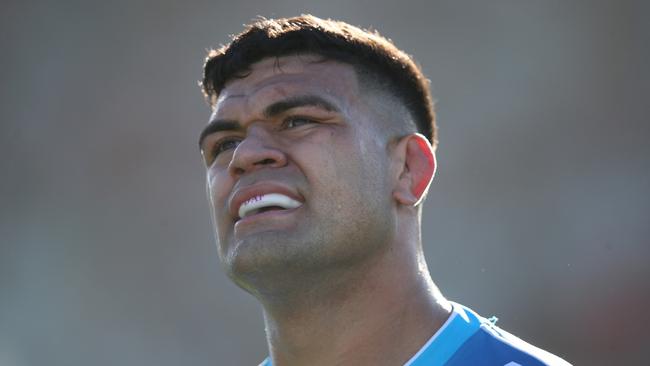 WOLLONGONG, AUSTRALIA - AUGUST 21: David Fifita of the Titans looks on during the round 23 NRL match between the St George Illawarra Dragons and the Gold Coast Titans at WIN Stadium on August 21, 2022 in Wollongong, Australia. (Photo by Jason McCawley/Getty Images)