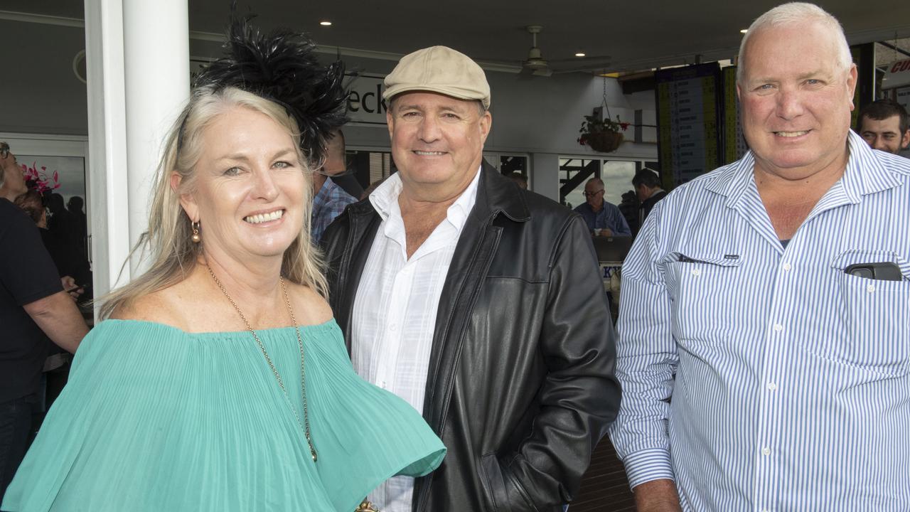 (from left) Sandy Pearce, David Pearce and Andrew McIntyre. Melbourne Cup Day at the Toowoomba Turf Club. Tuesday, November 1, 2022. Picture: Nev Madsen.