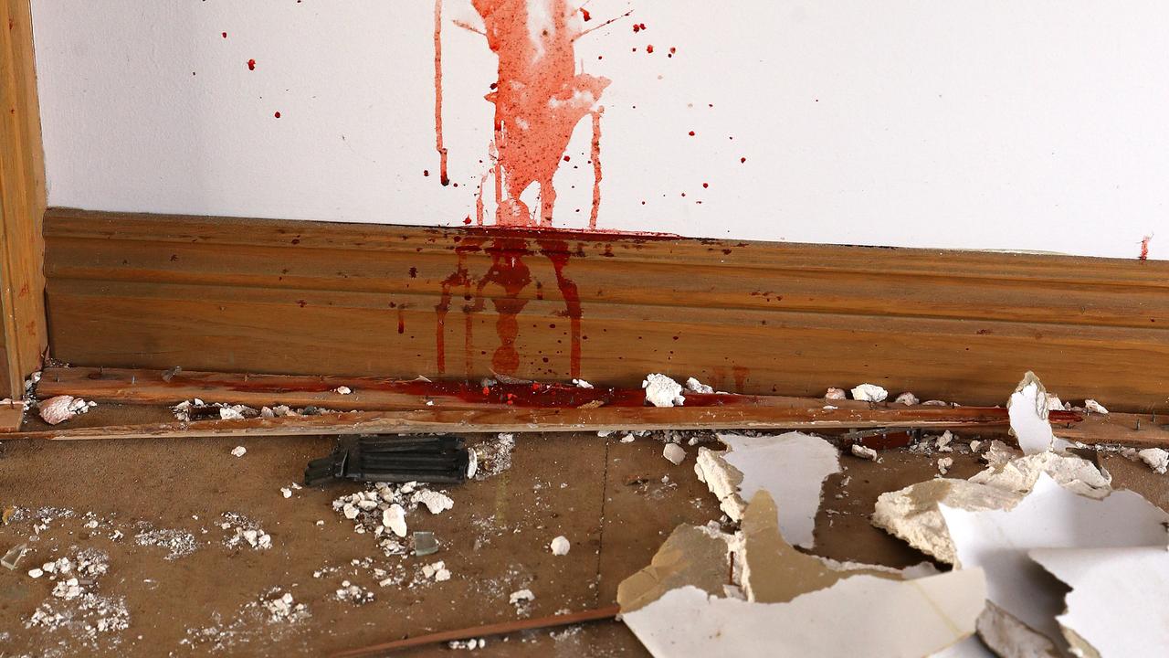 Red splatters inside the derelict house on Batten Rd, Charlemont. Picture: Alison Wynd