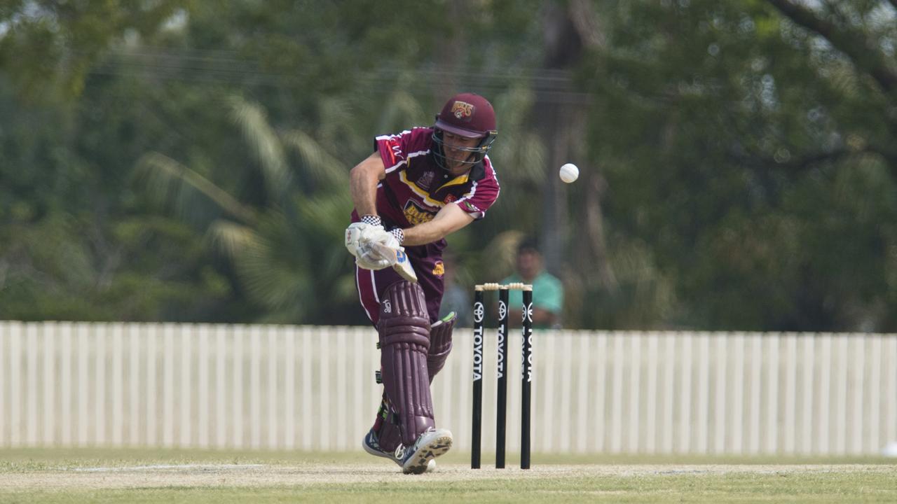 Nathan Reardon bats for Bulls Masters against Australian Country XI in Australian Country Cricket Championships exhibition match at Heritage Oval. Picture: Kevin Farmer