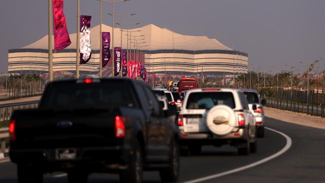 Traffic outside Al Bayt Stadium as fans arrive for World Cup opener between Qatar and Ecuador. (Photo by Dean Mouhtaropoulos/Getty Images)