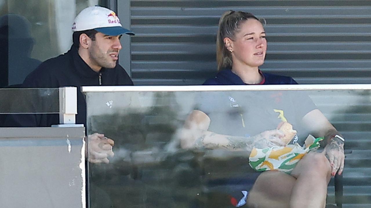 Petracca sat alongside Melbourne AFL and AFLW players to watch a women’s game at Casey Fields earlier this month. Picture: Morgan Hancock / Getty Images