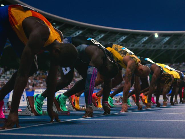 Runners take their marks in the Netflix sport documentary Sprint.