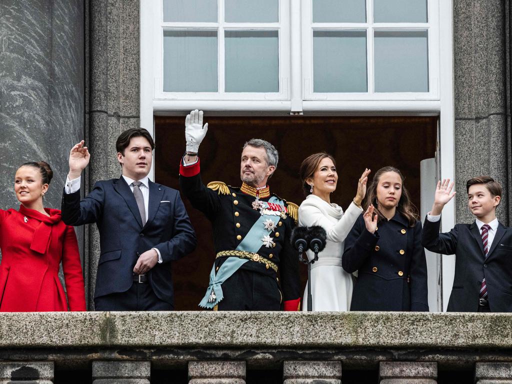 The King and Queen with their four kids during Sunday’s proclamation. Picture: Thomas Traasdahl/Ritzau Scanpix/AFP