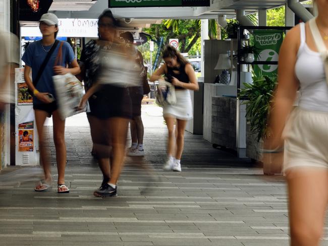 Tourists walk along the pedestrian friendly Esplanade Dining Precinct near the Crystalbrook Flynn hotel. Cairns Regional Council spends millions of dollars upgrading the Esplanade between Shields Street and Aplin Street to attract more foot traffic and discourage vehicles from using the thoroughfare. Picture: Brendan Radke