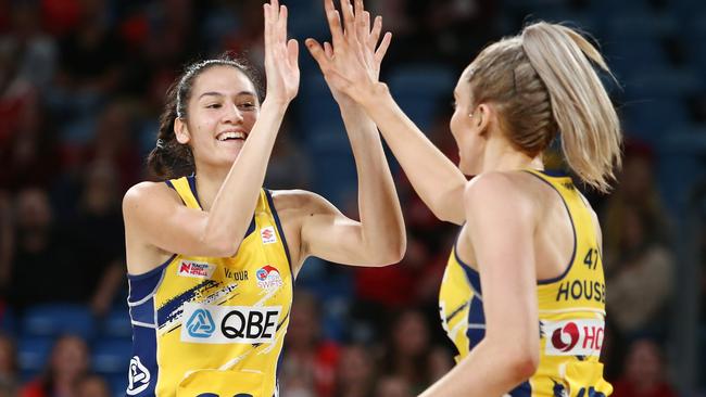 Sophie Fawns, left, had a strong season for NSW Swifts. Picture: Jason McCawley/Getty Images