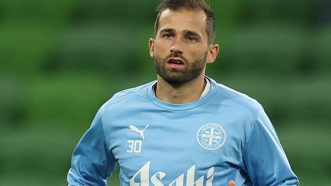 MELBOURNE, AUSTRALIA - MAY 16: Andreas Kuen of Melbourne City warms up ahead of the the A-League Men Semi Final match between Western United and Melbourne City at AAMI Park, on May 16, 2025, in Melbourne, Australia. (Photo by Robert Cianflone/Getty Images)