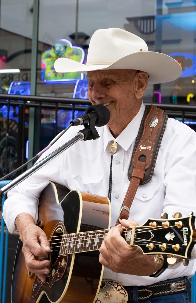 John Shillito plays outside Playback as part of Buskers on Mary in Gympie. August 18, 2023. Picture: Christine Schindler