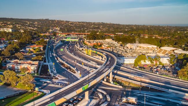 The finished ‘spaghetti’ Darlington interchange on South Rd.