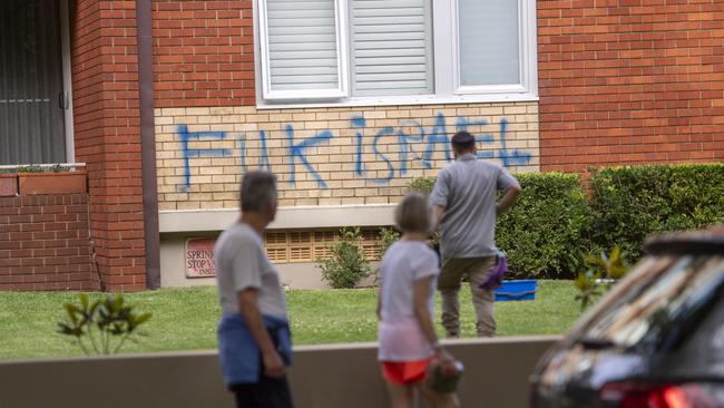 Several buildings were also sprayed with anti-Israel graffiti. Picture: NewsWire/Jeremy Piper.