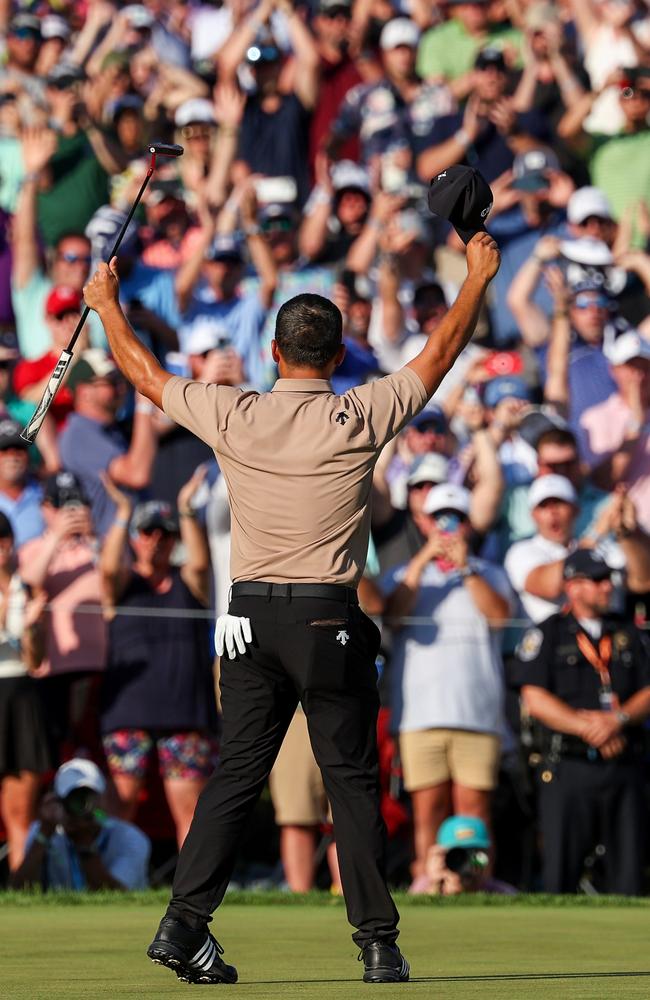 Xander Schauffele celebrates after winning during the final round of the 2024 PGA Championship at Valhalla Golf Club. Picture: Getty Images