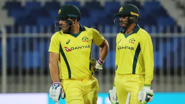 Australian selectors should resist the temptation to go with Aaron Finch (left) and Usman Khawaja as openers for the World Cup. Picture: AFP 