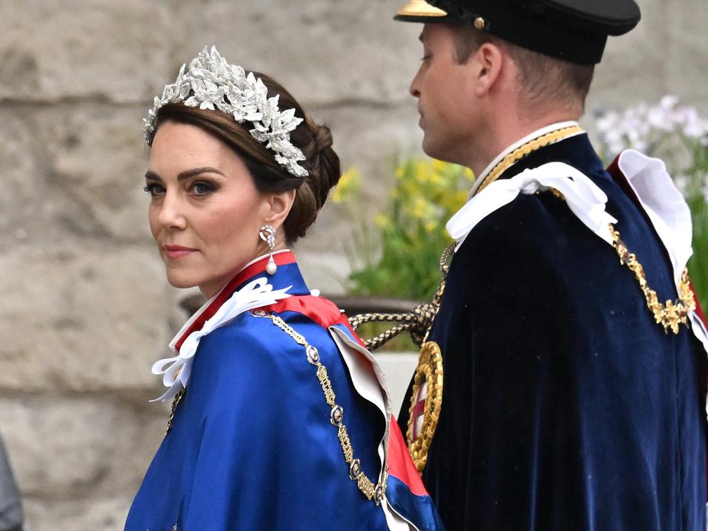 Kate Middleton in a Jess Collet x Alexander McQueen head piece during the Coronation of King Charles III and Queen Camilla on May 06, 2023. Picture: Jeff Spicer/Getty Images