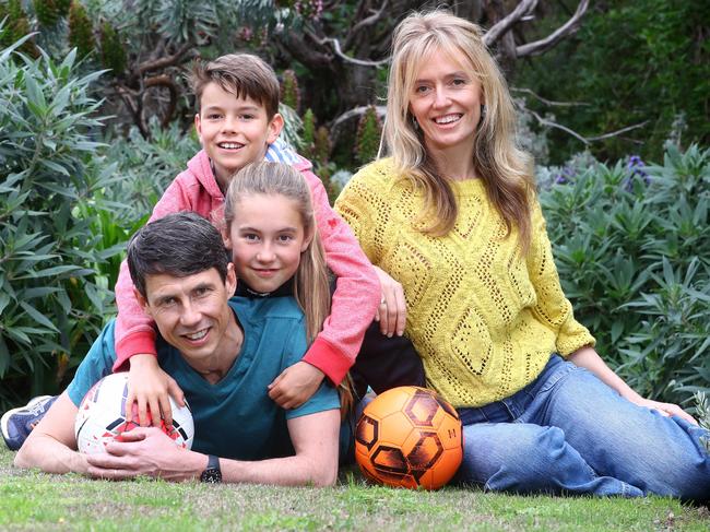 Stephen Gill balances life as a researcher, Barwon Health physiotherapist and a dad to Siena and Elliott, and wife to Annabel. Picture: Glenn Ferguson