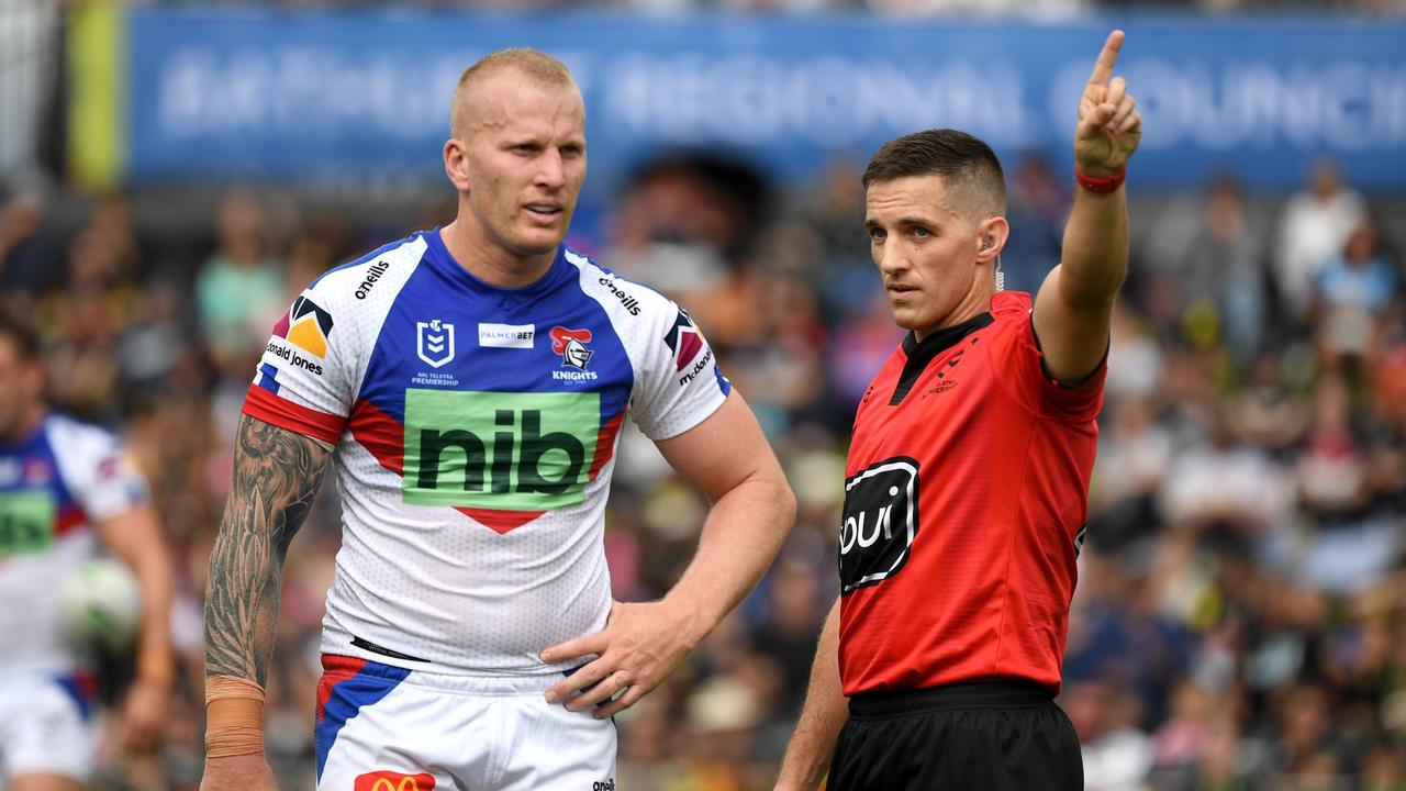 Barnett became the first Knights player to be sent from the field since 2013. Picture: NRL Imagery