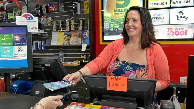 Simone Boulton, back at work at the Maroochydore Newsagency. Picture: Warren Lynam