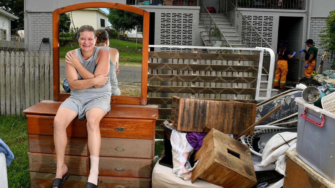 Wednesday February 13. Heavy rain causes flooding in North Queensland. Clean up after flooding in Ingham. Gabrielle Bube outside her unit which was inundated by floodwater. Picture: Evan Morgan