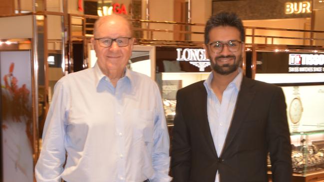 Property investor and T Galleria by DFS building owner Frank Gasparin with DFS Oceania retail operations vice-president Prashant Mahboobani ahead of the reopening of the up-market premises. Picture: Bronwyn Farr