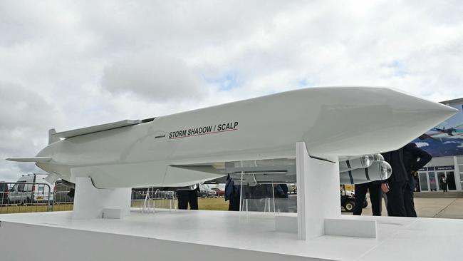 A Storm Shadow long-range air-launched cruise missile on display at an air show in the UK in July. Picture: AFP