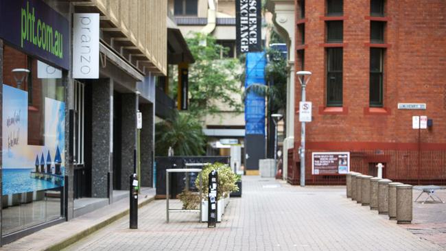 A deserted Exchange Place in Adelaide as SA continues to attempt to slow the spread of Covid-19. Picture: NCA NewsWire / Emma Brasier