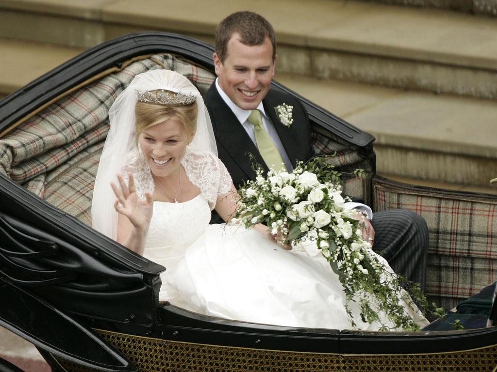 Peter Phillips and Autumn Kelly at their wedding in 2008. Picture: Sang Tan/AFP