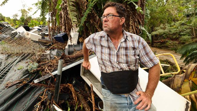 Owner of Spectrum Plants Gold Coast Wes Trevor tells how his business is destroyed after the double whammy of storms and floods. Photo: Adam Head