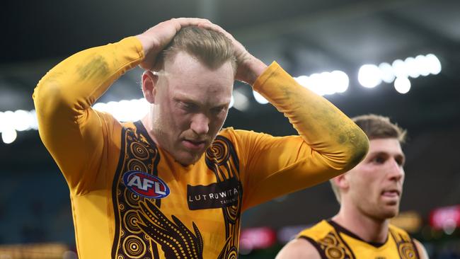 Hawthorn coach Sam Mitchell has jumped to the defence of captain James Sicily. Picture: Josh Chadwick/AFL Photos/via Getty Images