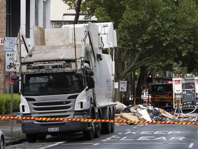 The contents of a garbage truck caught fire due to a chemical reaction in Mascot earlier this year. Picture: NewsWire / Simon Bullard