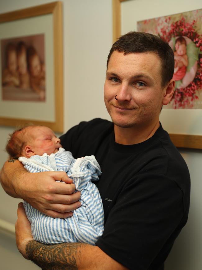 Jaylen Dennis Cain, parents Bree and Jeremy Cain of Leopold. Born 21 March 2025 weighing 4.3kg. Pictured with dad Jeremy. Picture: Alison Wynd