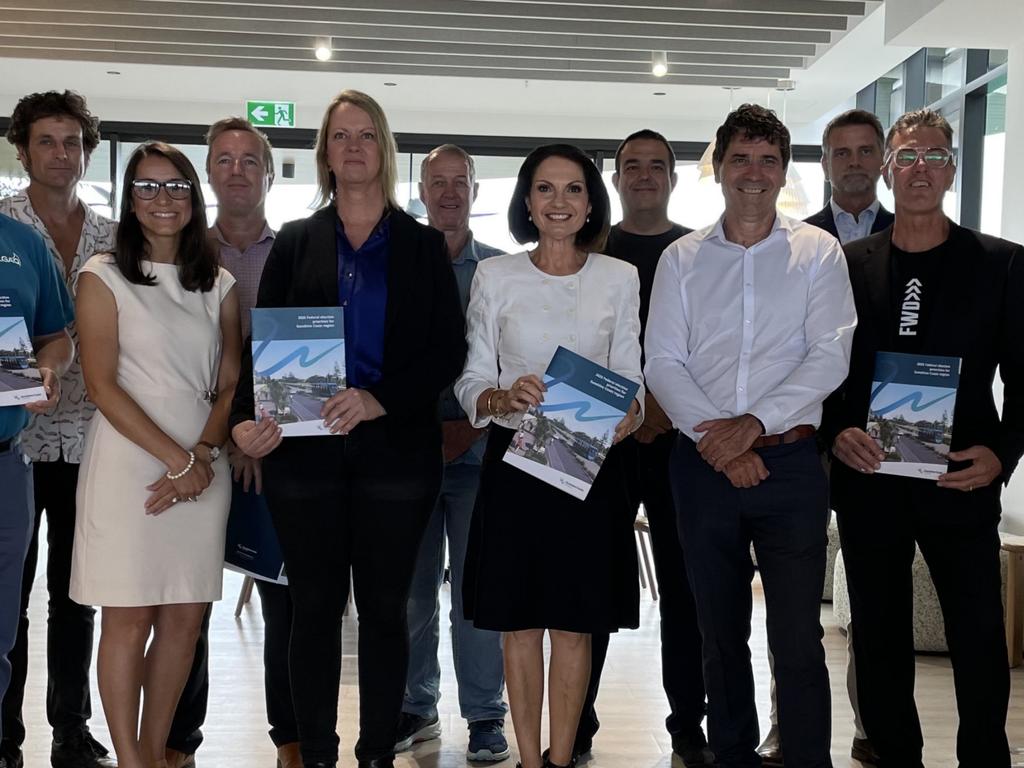 Dan Knowles (LGAQ), Councillor Burns, Glin Bayley (MEFS), Chris Mills (Sunshine Coast Airport), Councillor Suarez, Councillor Hungerford, Mayor Natoli, Carlos Vaquero Valiente (MEFS), Greg Laverty, Chris Le Serve, Craig Josie (Silicon Coast), Alex Elibank Murray (USC). Photo: Andrew Hedgman