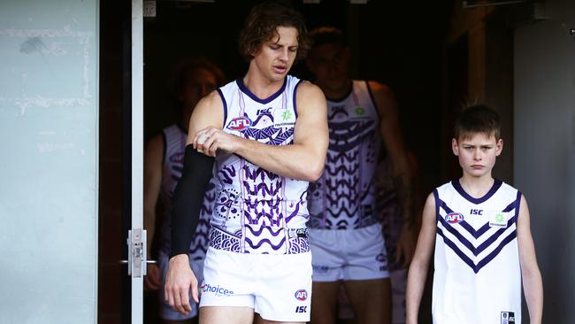 Nat Fyfe was battered and bruised after his team’s trip to Tassie. Pic: Getty Images