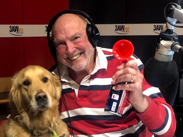 July 2021: Rex Hunt in the 3AW studio with his golden retriever, Jack.