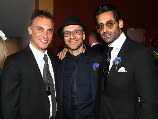 Domain CEO Antony Catalano, Alex Waislitz and Jon Adgemis in the Lexus marquee on Derby Day at Flemington. Picture: Aaron Francis.