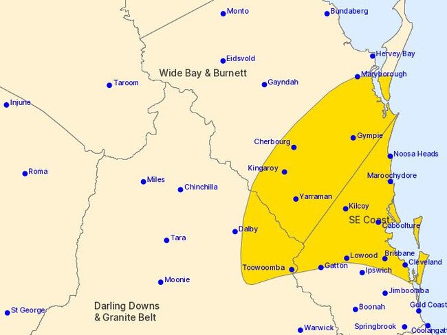 The Bureau's severe weather warning for Tuesday, issued at 4.23pm Monday.