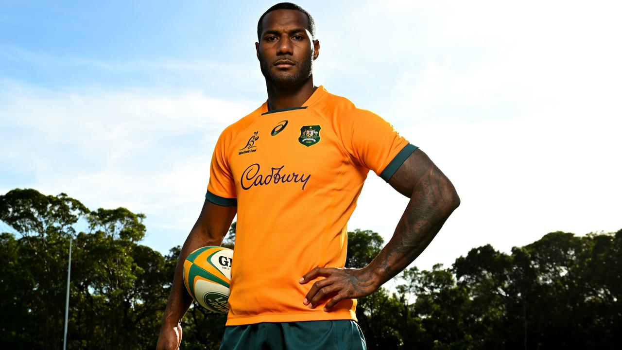 SUNSHINE COAST, AUSTRALIA - JUNE 21: Suliasi Vunivalu poses for a photo before an Australian Wallabies training session on June 21, 2022 in Sunshine Coast, Australia. (Photo by Bradley Kanaris/Getty Images)