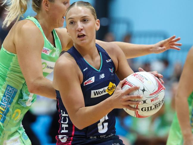 Midcourt young gun Tara Watson in action for the Melbourne Vixens during a pre-season competition in Ballarat. Pic: Grant Treeby.