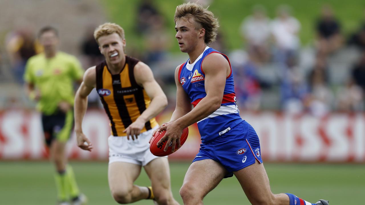 Western Bulldogs No. 6 pick Ryley Sanders is likely to make an immediate senior debut against Melbourne on Sunday. Picture: Michael Klein