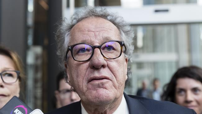 Geoffrey Rush speaks to the media outside the Supreme Court of New South Wales after being awarded $850,000 damages. Picture: Brook Mitchell/Getty Images