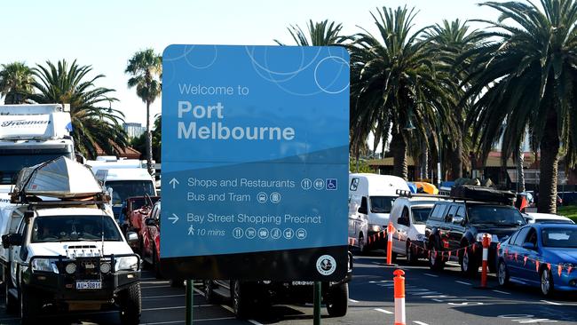 Traffic gridlock Station Pier Port Melbourne as people disembark cruise ship and travellers wait to board the spirit of Tasmania.  Picture: Nicole Garmston