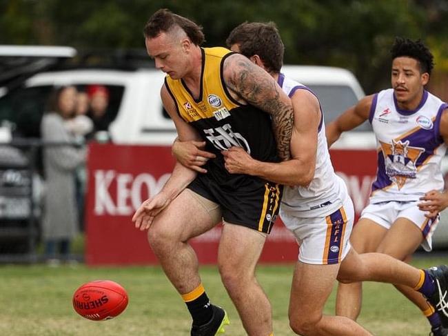 Lachlan Rainbow in action for Werribee Districts in the WRFL. Picture: Local Legends Photography