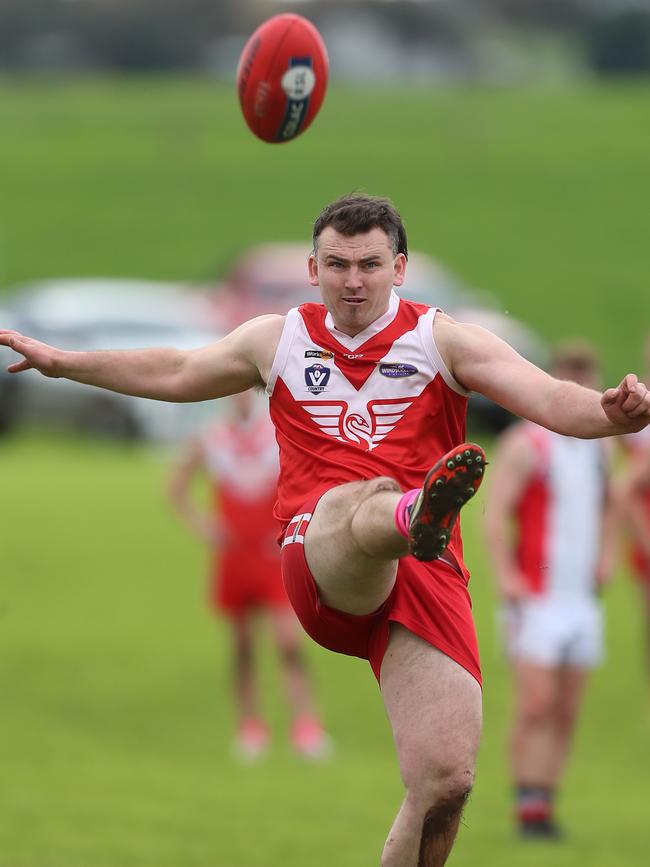 Dominic Dare has hit form in front of goals for Alvie in the Colac District league. Picture: Yuri Kouzmin