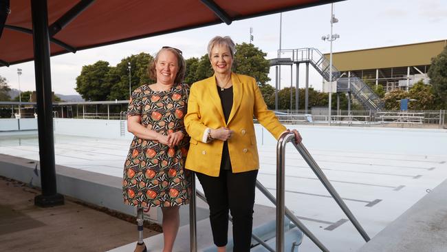 Former Paralympian swimmer Melissa Carlton with Sue Hickey Mayor Glenorchy City Council at the now closed Glenorchy Pool. Glenorchy pool is set for a revamp. Picture: Nikki Davis-Jones