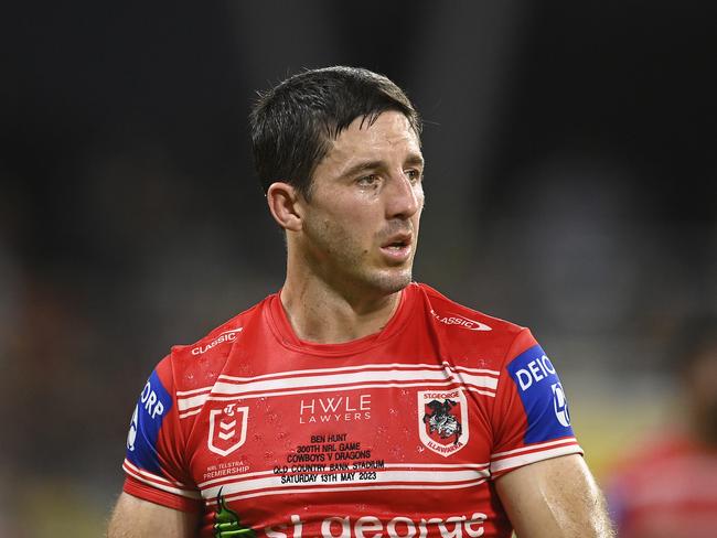 TOWNSVILLE, AUSTRALIA - MAY 13: Ben Hunt of the Dragons loduring the round 11 NRL match between North Queensland Cowboys and St George Illawarra Dragons at Qld Country Bank Stadium on May 13, 2023 in Townsville, Australia. (Photo by Ian Hitchcock/Getty Images)