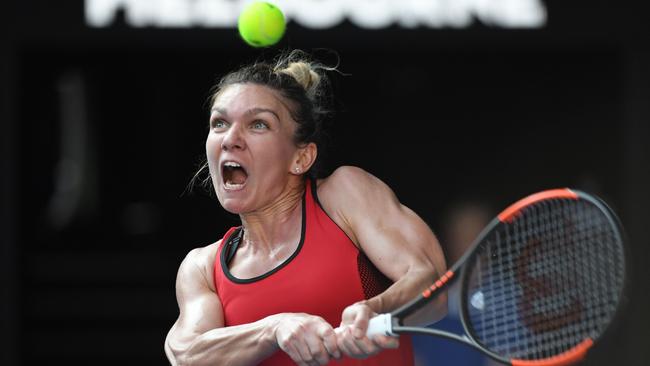 Simona Halep during her semi-final win over Angelique Kerber. Pic: AFP