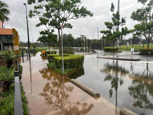 The entrance to the Gold Coast Suns' training base after Cyclone Alfred swept through last week.