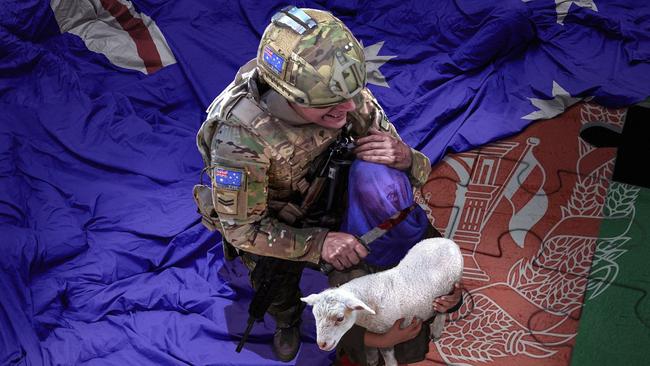 The falsified image China posted of an Australian soldier slitting the throat of a child.