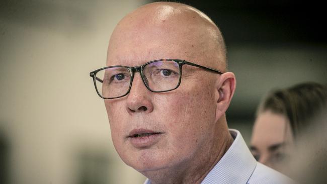 BRISBANE, AUSTRALIA - NewsWire Photos - MARCH 13, 2025: The Leader of the Opposition Peter Dutton speaks during a media event at the HQ of Disaster Relief Australia in Hendra, QLD.Picture: NewsWire / Glenn Campbell