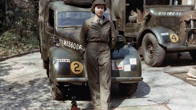 Princess Elizabeth, stands in front of an army truck during World War 2. Picture: Imperial War Museum