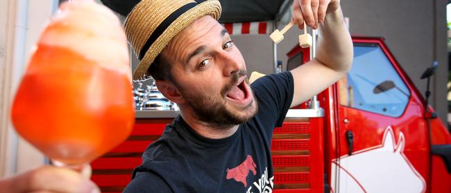 La Macelleria owner Matteo Zini with some of his beloved gelato. Picture: Steve Pohlner